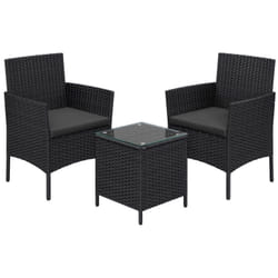 Salon de Jardin Extérieur, Ensemble de Mobilier, Surface Tressée en pe, Table et Chaises, pour Terrasse, Jardin, Balcon, Noir et Gris Foncé - Songmics