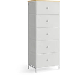 Songmics - Commode de Chambre, en Tissu avec 5 Tiroirs, Cadre en Métal, Jaune Camel et Blanc Crème