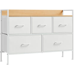 Commode de Chambre, 5 Tiroirs en Tissu avec Poignées, Meuble de Rangement, pour Salon, Entrée, Cadre en Acier, Blanc Nuage et Beige Chêne - Songmics