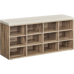 Songmics - Banc à Chaussures, Meuble d'Entrée, Rangement Chaussures, Assise Rembourrée et 12 Compartiments, Étagère Porte-chaussures, Capacité de