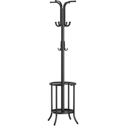 Porte-manteau, Portant à Vêtements avec Porte-parapluie, 12 Crochets, Structure Métallique, Hauteur 175 cm, pour Entrée, Salon, Chambre, Noir d'Encre