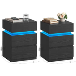 Vasagle Lot de 2 Tables de chevet, avec Bande led Multicolore Réglable, 3 Tiroirs, Style Moderne, 35 x 40 x 55 cm, Noir Boisé