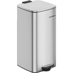 Songmics - Poubelle de Cuisine, Poubelle 30 l, Poubelle à Pédale en Acier, avec Seau Intérieur, Fermeture Douce et Maintien en Ouverture, Argent