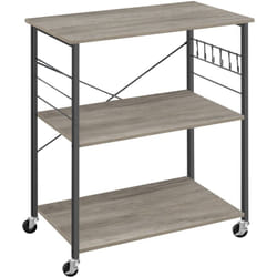 Vasagle - tagère de Cuisine à Roulettes, Chariot à 3 Niveaux, Support pour Micro-Ondes, Four, Grille-Pain, Cadre Métallique avec 6 Crochets, Grège