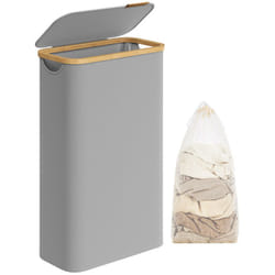 Songmics - Panier à Linge Mince avec Couvercle, 65L, Gain de Place, Doublure en Maille Amovible, Tissu Oxford, Poignées en Bambou, Pliable, 42 x 22,5