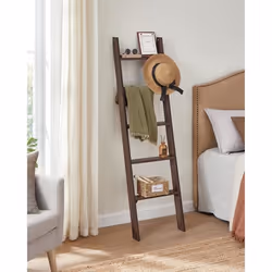 Porte serviette - VASAGLE - Support Serviette à 5 Niveaux - Étagère Échelle Inclinée - Bordeaux Rustique