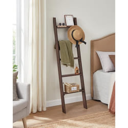 Porte serviette - VASAGLE - Support Serviette à 5 Niveaux - Étagère Échelle Inclinée - Bordeaux Rustique