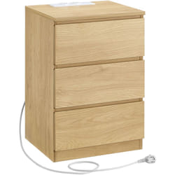 Songmics - vasagle Table de Chevet avec Multiprise, avec 3 Tiroirs, 2 Prises ca, 2 Ports usb, Jaune Paille
