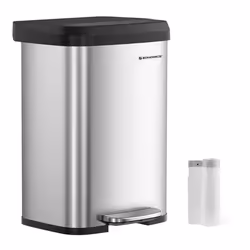 SONGMICS Poubelle de Cuisine 50L Poubelle à Pédale en Métal avec Couvercle Grande et Haute Argent et Noir