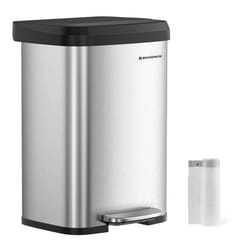 SONGMICS Poubelle de Cuisine 50L Poubelle à Pédale en Métal avec Couvercle Grande et Haute Argent et Noir