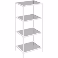 Bibliothèque en Verre à 4 Niveaux VASAGLE - Blanc Perle et Gris Ardoise