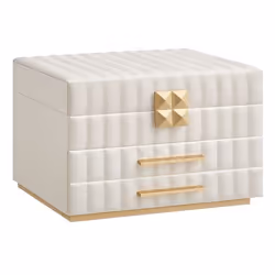 Songmics JBC183W01, Boîte à bijoux, Or, Blanc, Verre, Panneaux MDF, Métal, Cuir bycast, Velours, Velours, 240 mm, 215 mm