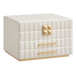 Songmics JBC183W01 coffret à bijoux, pochette et boîte de rangement Boîte à bijoux Verre, Panneaux MDF, Métal, Cuir bycast, Velours