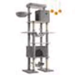 Arbre à Chat 201 cm Taille XXL Multi-Niveaux 1 Plateforme 1 Panier 2 Niches 2 Hamacs Dispositif Anti-Basculement Gris Clair