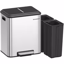 【TRI FACILE DES DÉCHETS】 Cette poubelle de cuisine comporte 2 compartiments de 15 L qui facilitent le tri des déchets. Organi ...
