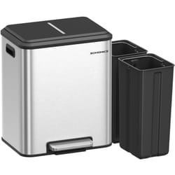 Songmics - Poubelle de Cuisine, 2 x 15 l Poubelle Double pour le Recyclage et les Déchets Ménagers, Benne à Ordures, Seaux Intérieurs, Acier,