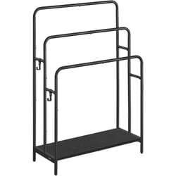 Porte Serviette Salle de Bain, Range Serviette, sur Pied, 3 Barres, 70 x 30 x 100 cm, 2 Crochets, Étagère de Rangement, Noir d'Encre et Noir Boisé