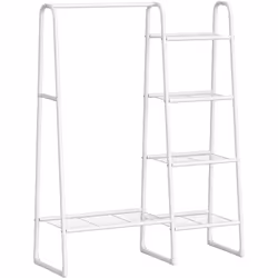【PORTE VÊTEMENT MULTIFONCTION】 Ce porte vêtement combine une barre pour suspendre les vêtements et des étagères de rangement, ...