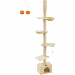 【DE L’AMUSEMENT】 Faites plaisir à vos chats avec cet arbre à chat du sol au plafond. Avec un perchoir rembourré, 3 plates-for ...