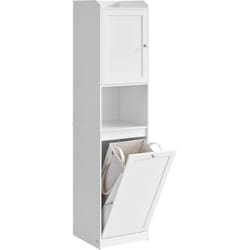 VASAGLE Meuble de Salle de Bain, Panier à Linge, Placard de Rangement Haut, Sac Intérieur Amovible avec Poignées, Compartiment avec Porte, 40 x 40 x