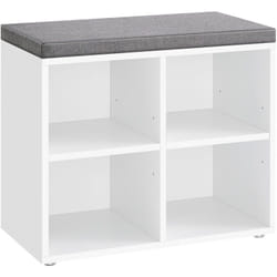 Banc à Chaussures, Organiseur de Chaussures avec 4 Compartiments et 2 Étagères Réglables, Siège Rembourré, pour Entrée, Couloir, Placard, Blanc Nuage