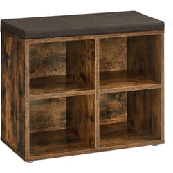Banc à Chaussures, Organiseur de Chaussures avec 4 Compartiments et 2 Étagères Réglables, Siège Rembourré, pour Entrée, Couloir, Placard, Marron
