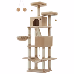 Description générale Avec une hauteur de 206 cm, cet arbre à chat en tissu peluche est idéal pour les chats qui aiment grimpe ...