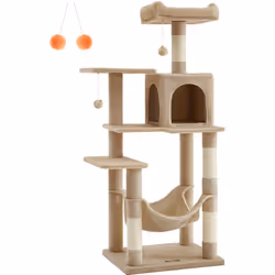 [2 plateformes et 1 niche] Cet arbre à chat possède 2 plateformes avec des rebords rembourrés et une niche, il offre de la pl ...