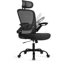 Songmics - Chaise Bureau Ergonomique en Toile, Fauteuil, Support Lombaire Rembourré, Mécanisme à Bascule, Assise Large de 53 cm, Accoudoirs
