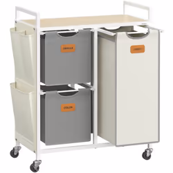 【SPACIEUX】 Ce chariot à linge contient 2 paniers de 25 L et un panier de 50 L pour une capacité de 100 L de linge. L'étagère ...