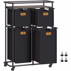 【SPACIEUX ET PRATIQUE】 Ce chariot à linge est doté de 2 sacs de 25 L et de 2 sacs de 50 L, pouvant accueillir jusqu'à 150 L d ...