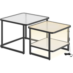 Vasagle - Table Basse, Lot de 2 Tables de Salon Gigognes avec led, Table Basse Carrée Moderne, Verre Givré, Étagère Inférieure, pour Salon, Chambre,