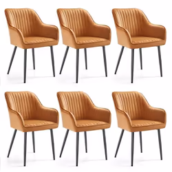 Chaise Salle à Manger lot de 6 Chaise de Cuisine Fauteuil en Velours Rembourrée avec Accoudoirs Marron Caramel et Noir