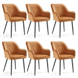 Chaise Salle à Manger lot de 6 Chaise de Cuisine Fauteuil en Velours Rembourrée avec Accoudoirs Marron Caramel et Noir