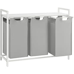 Vasagle - Panier à Linge 3 Compartiments, Corbeille à Linge, avec Étagère, Cadre en Métal, Sac Amovible en Tissu Oxford, 3 x 38 l, 92,5 x 33 x 72 cm,