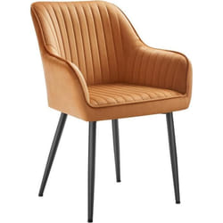 Chaise Salle à Manger Chaise de Cuisine Fauteuil en Velours Rembourrée avec Accoudoirs Marron Caramel et Noir dencre