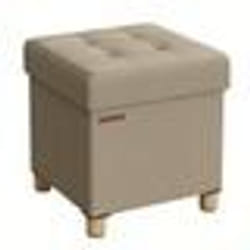 Tabouret-SONGMICS-Tabouret de rangement-38 x 38 x 40 cm Repose-pieds Cubique avec Rangement Marron Camel