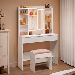 【ÉPURÉ ET MODERNE】 Le design épuré et la couleur intemporelle insufflent vie à cette coiffeuse moderne et au tabouret, ajouta ...