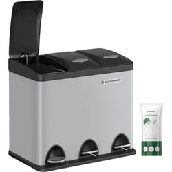 Songmics - Poubelle Cuisine, Poubelle de Tri 3 x 8L, avec Couvercles, Poubelle Triple en Acier pour Les Petites Familles, Pédales et Seaux, Facile à