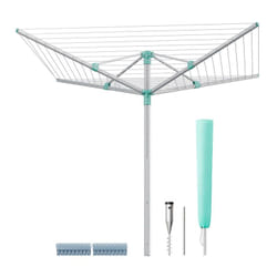 Étendoir à Linge, Séchoir, Réglable en Hauteur, Corde de 50 m, Jusqu’à 5 Machines de Linge, Extérieur, Jardin, avec Piquet de Sol, Pinces, Argent et