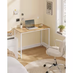 Bureau pour Bureau Chambre 50 x 100 x 76 cm Style Moderne Cadre en Métal Couleur Chêne Naturel et Blanc Perle