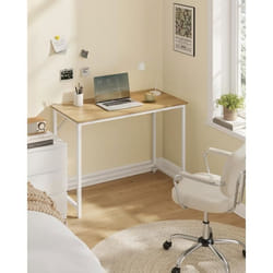 Bureau pour Bureau Chambre 50 x 100 x 76 cm Style Moderne Cadre en Métal Couleur Chêne Naturel et Blanc Perle