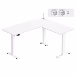 Bureau Électrique Réglable - VASAGLE - 140x160cm - Blanc Nuage/Mat - Mémoire 2 Hauteurs - Multiprise