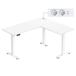 Bureau Électrique Réglable - VASAGLE - 140x160cm - Blanc Nuage/Mat - Mémoire 2 Hauteurs - Multiprise