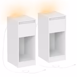 Lot de 2 Table de Chevet Étroite avec Éclairage LED 1 Port USB-A 1 Port USB-C Tiroirs et Compartiments Ouverts Blanc Nuage