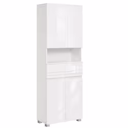 Armoire de Salle de Bain avec 2 Tiroirs Étagères Réglables Compartiments 30 x 60 x 170 cm Blanc Nuage