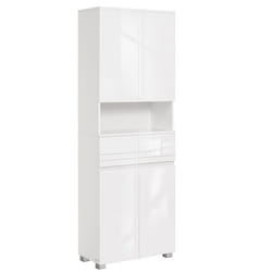 Armoire de Salle de Bain avec 2 Tiroirs Étagères Réglables Compartiments 30 x 60 x 170 cm Blanc Nuage