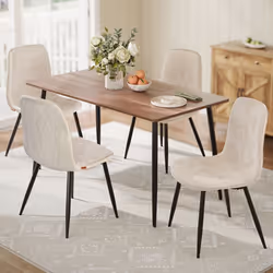 Chaises de Salle à Manger Lot de 4 Support Métallique Pieds Réglables Tissu Chenille PU Texturé Glacé Blanc Crème