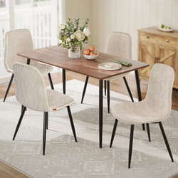 Chaises de Salle à Manger Lot de 4 Support Métallique Pieds Réglables Tissu Chenille PU Texturé Glacé Blanc Crème