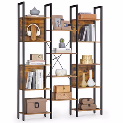Bibliothèque avec 14 Étagères Cadre en Métal Salon Bureau Style Industriel 24 x 128 x 166 cm Marron Rustique et Noir dencre